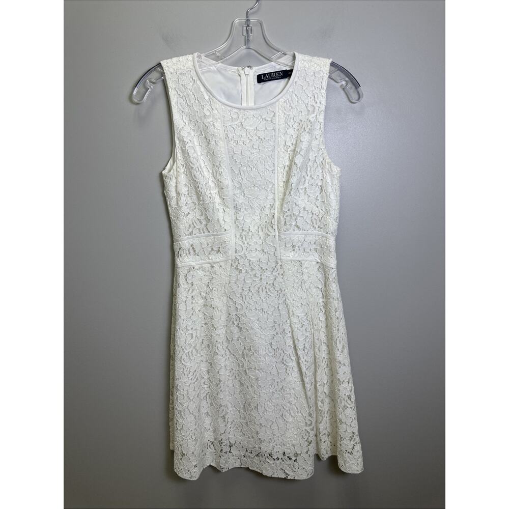 Ralph Lauren Mini Dress 4 P Lace Sheath‎ Sleeveless White Wedding Bride Preppy